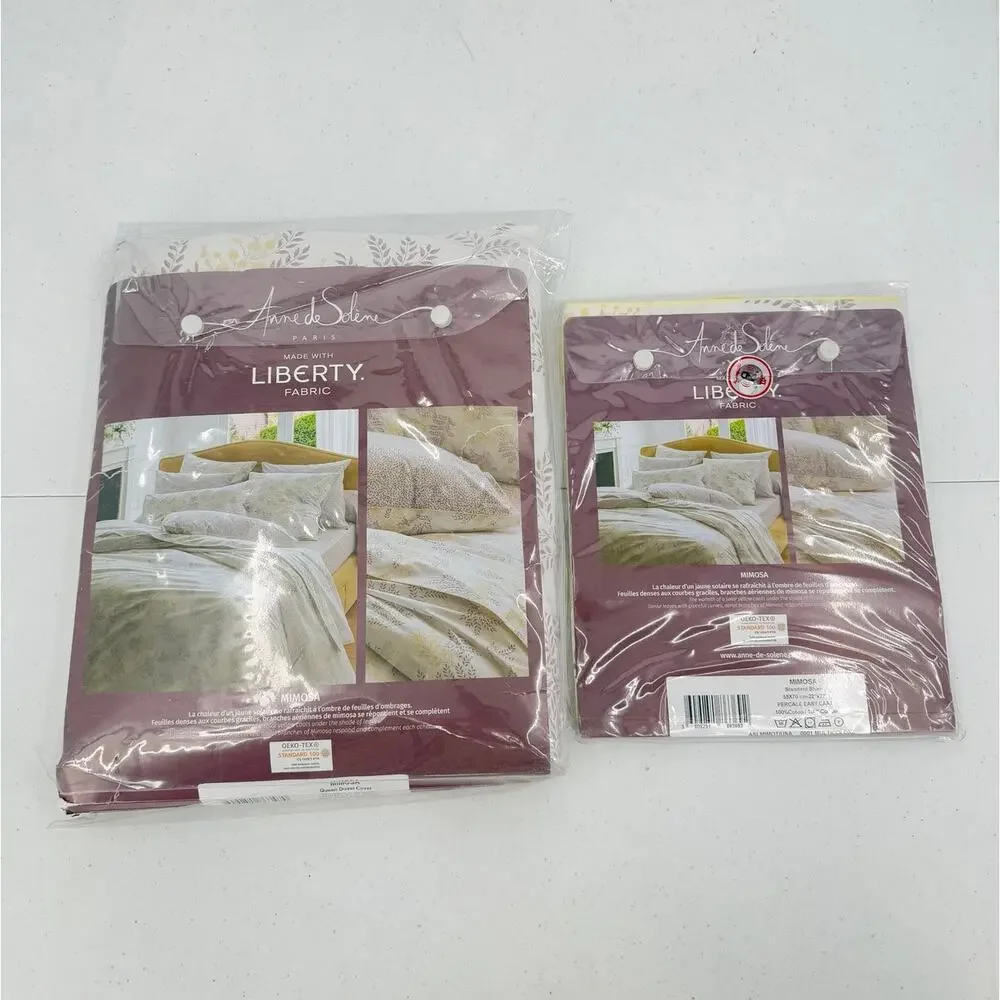 NWT Mimosa By Anne De Solene Floral QUEEN Duvet & Sham Set Percale Cotton - Picture 6 of 12